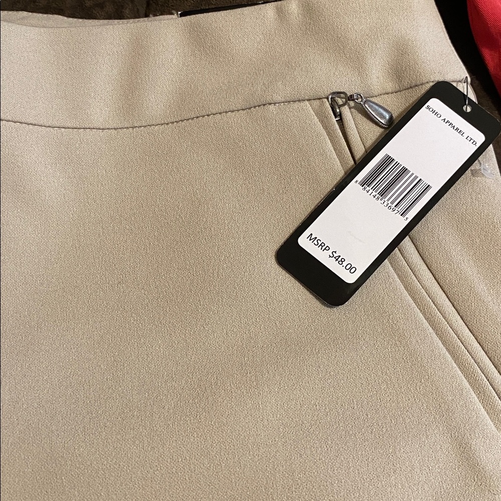 Soho Apparel Tan Straight Leg Pants with front pockets and faux back pockets - Picture 3 of 3